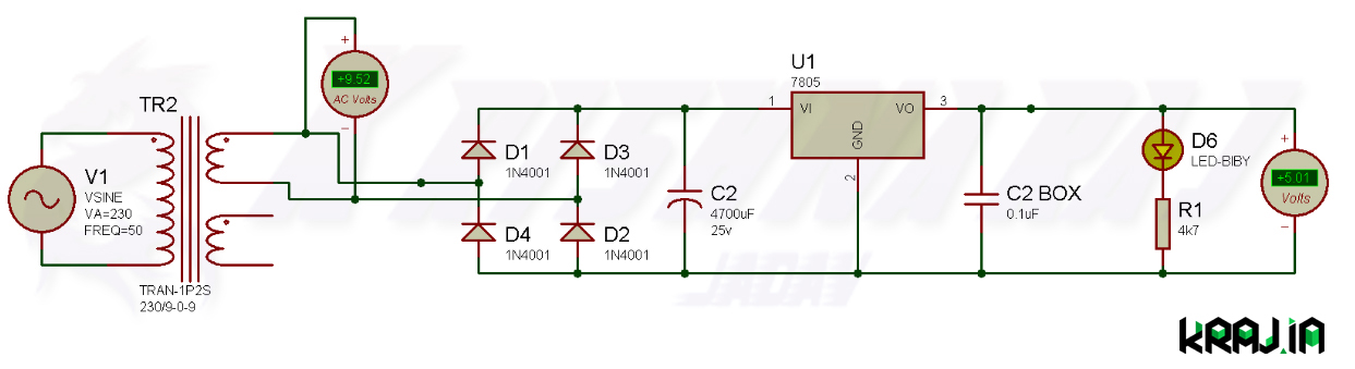 Simple 5V Power Supply Circuit Using LM7805 Regulator IC